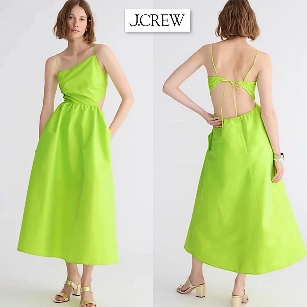 NWT J Crew Collection Limited Edition Taffeta Side Cutout Midi Dress Citrus 8 - Picture 3 of 16